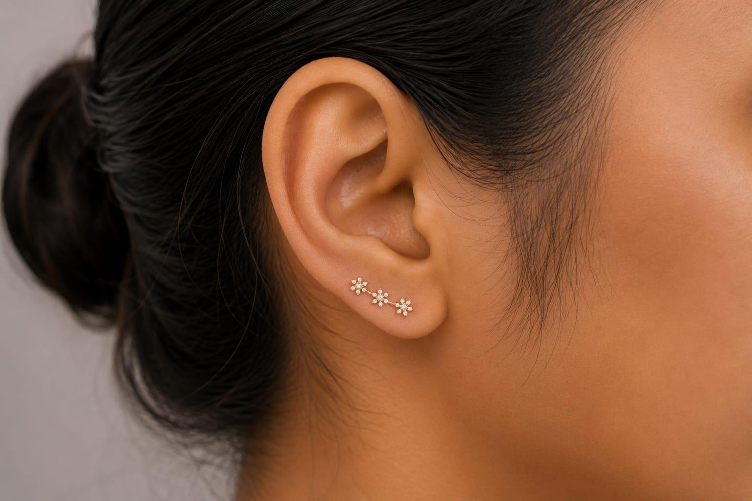 Floral Diamond Drop Earrings , Yellow Gold , 18 K