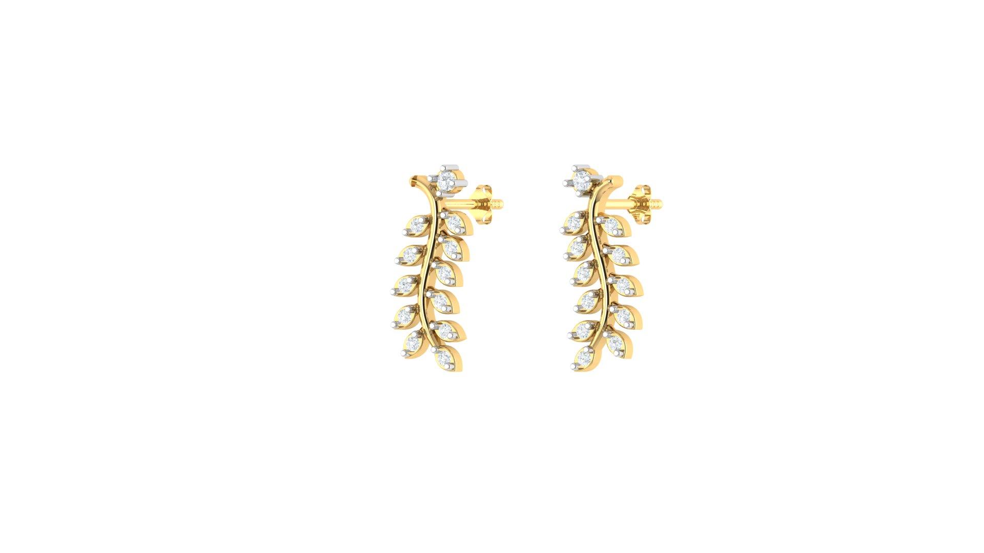 Vine Leaf Diamond Drop Earrings , Yellow Gold , 18 K