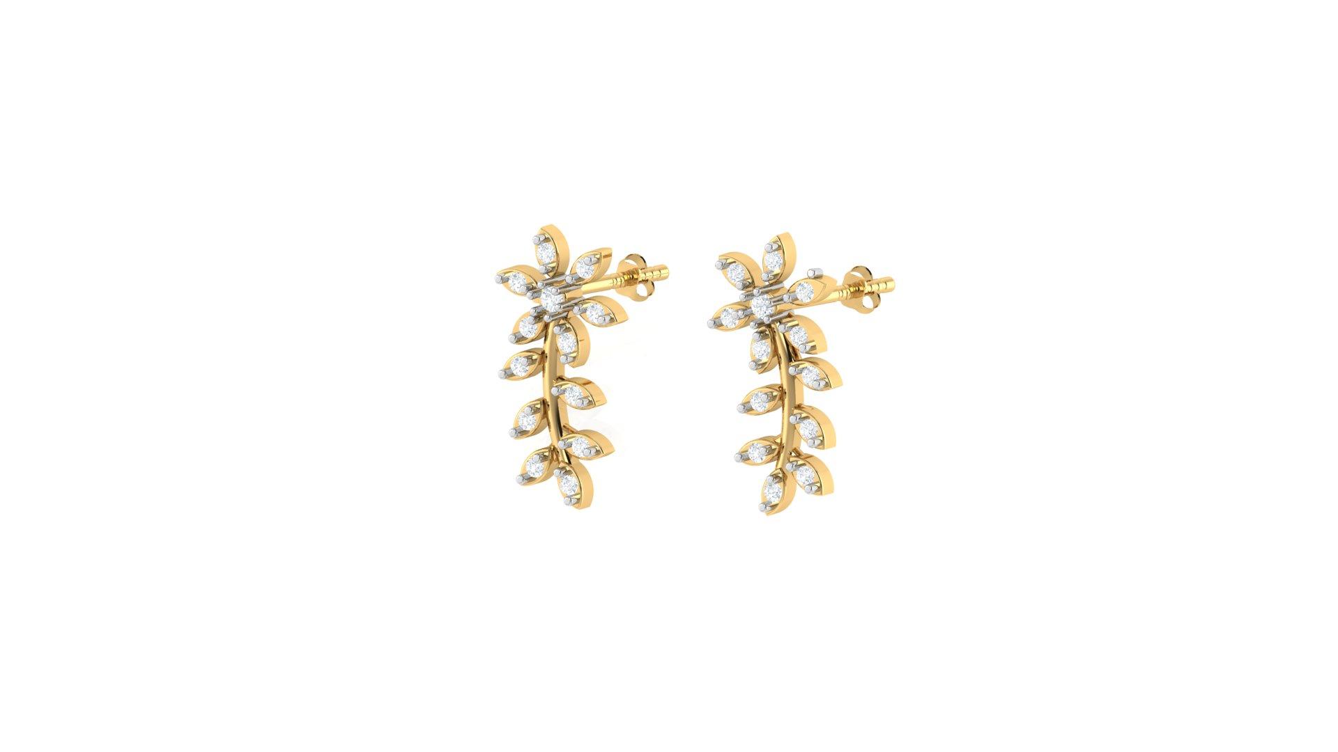 Floral Vine Drop Earring , Yellow Gold , 18 K