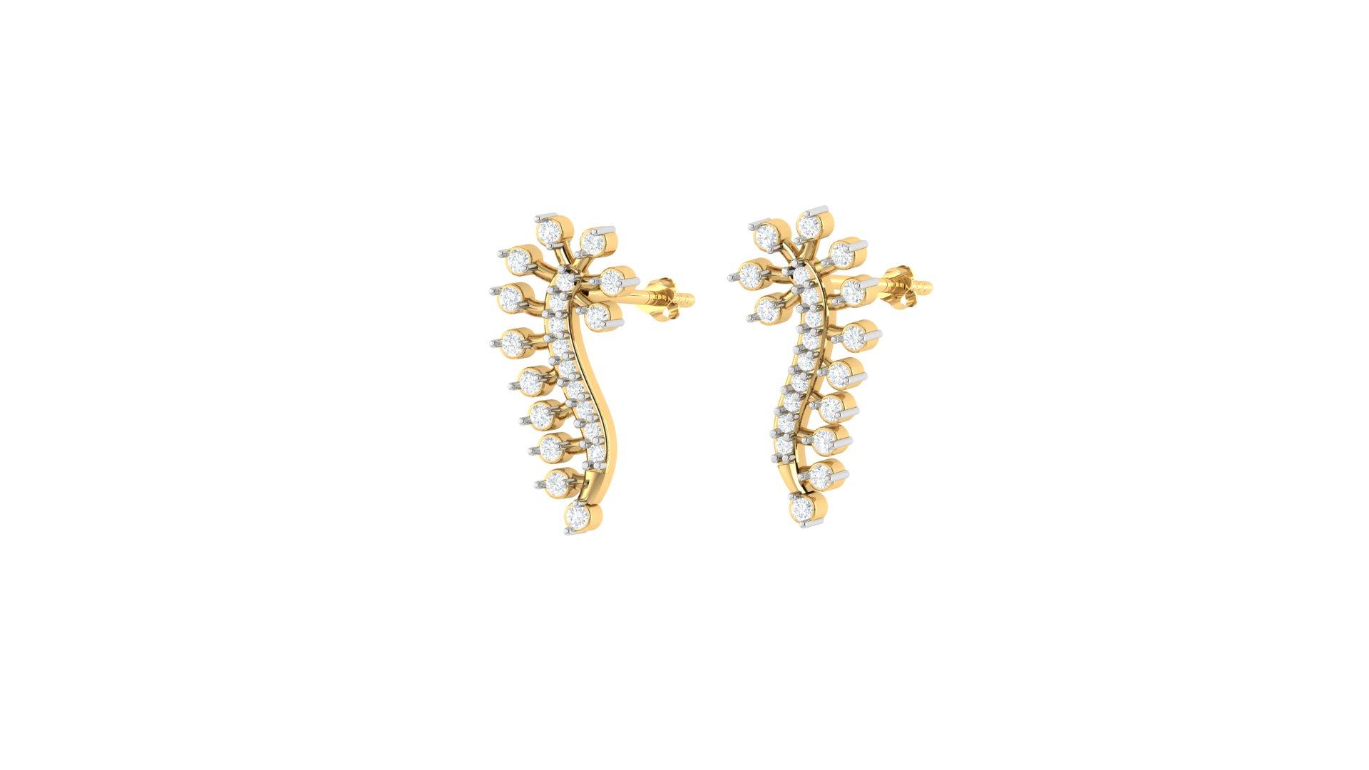 Vine Crystal Drop Earrings , Yellow Gold , 18 K