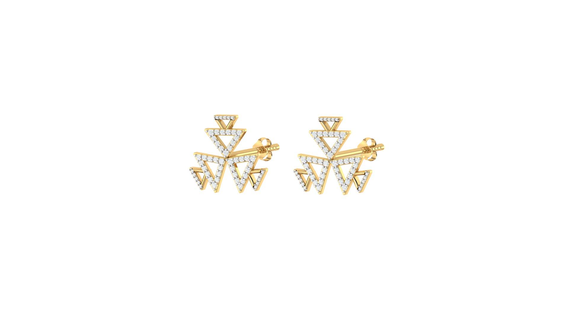 Trinity Triangle Studs , Yellow Gold , 18 K