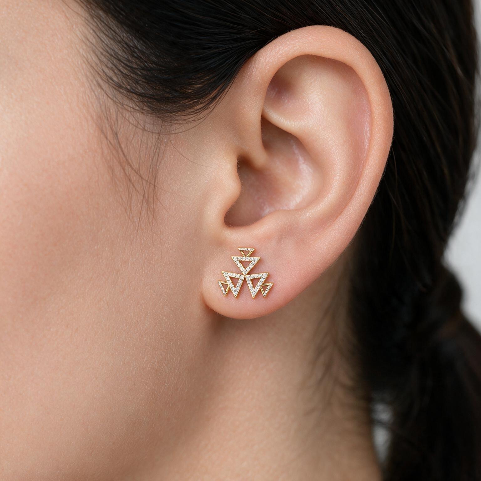 Trinity Triangle Studs , Yellow Gold , 18 K