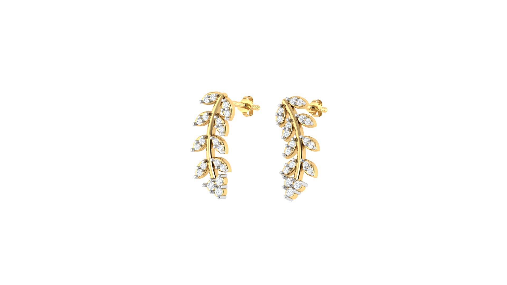 Elara Leaf Diamond Earrings , Yellow Gold , 18 K