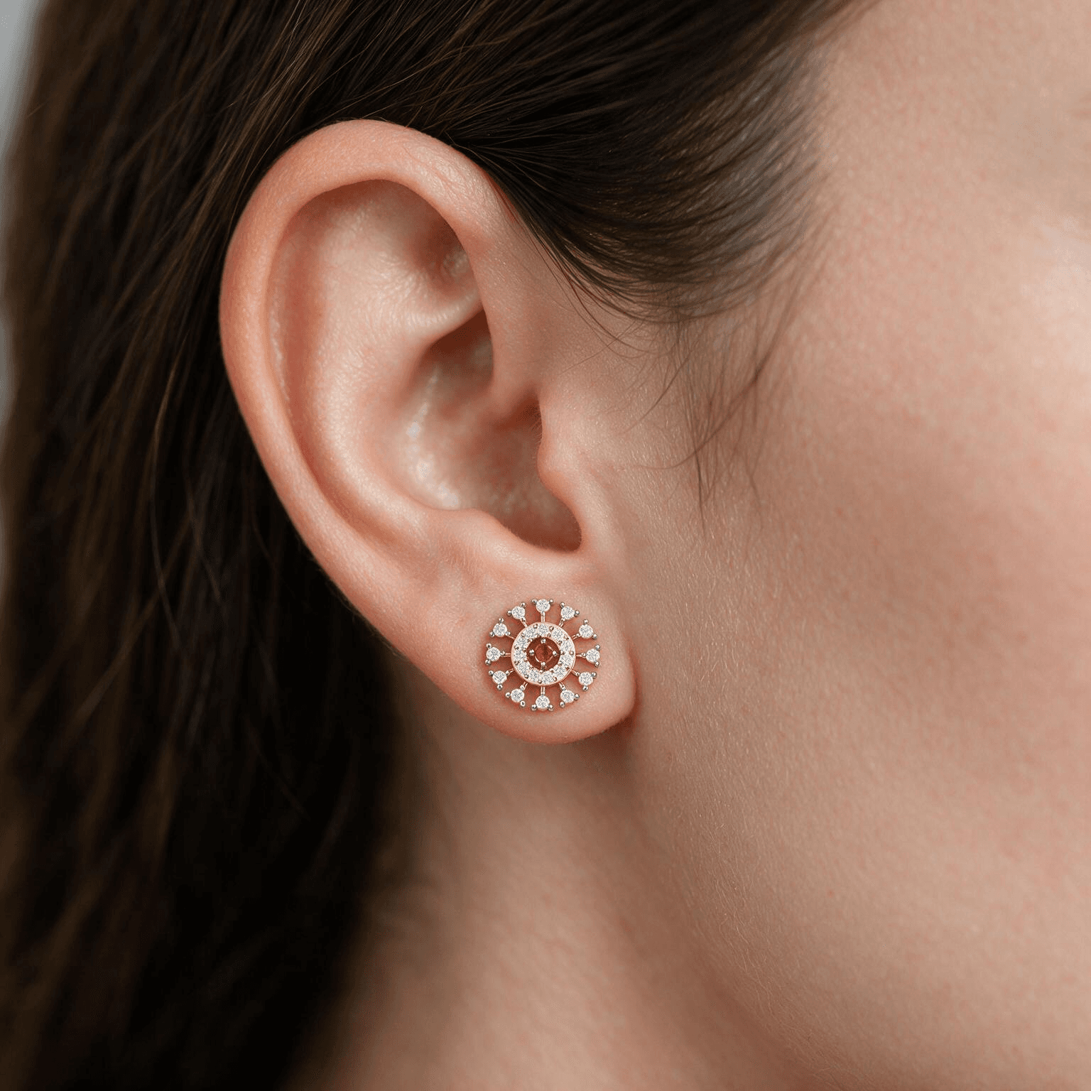 Sunburst Ruby Diamond Earrings , Yellow Gold , 18 K