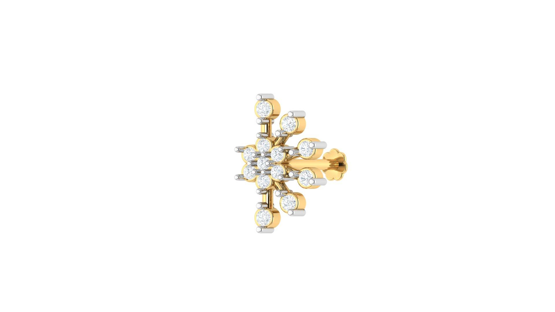 Floral Cluster Diamond Nosepin , Yellow Gold , 18 K
