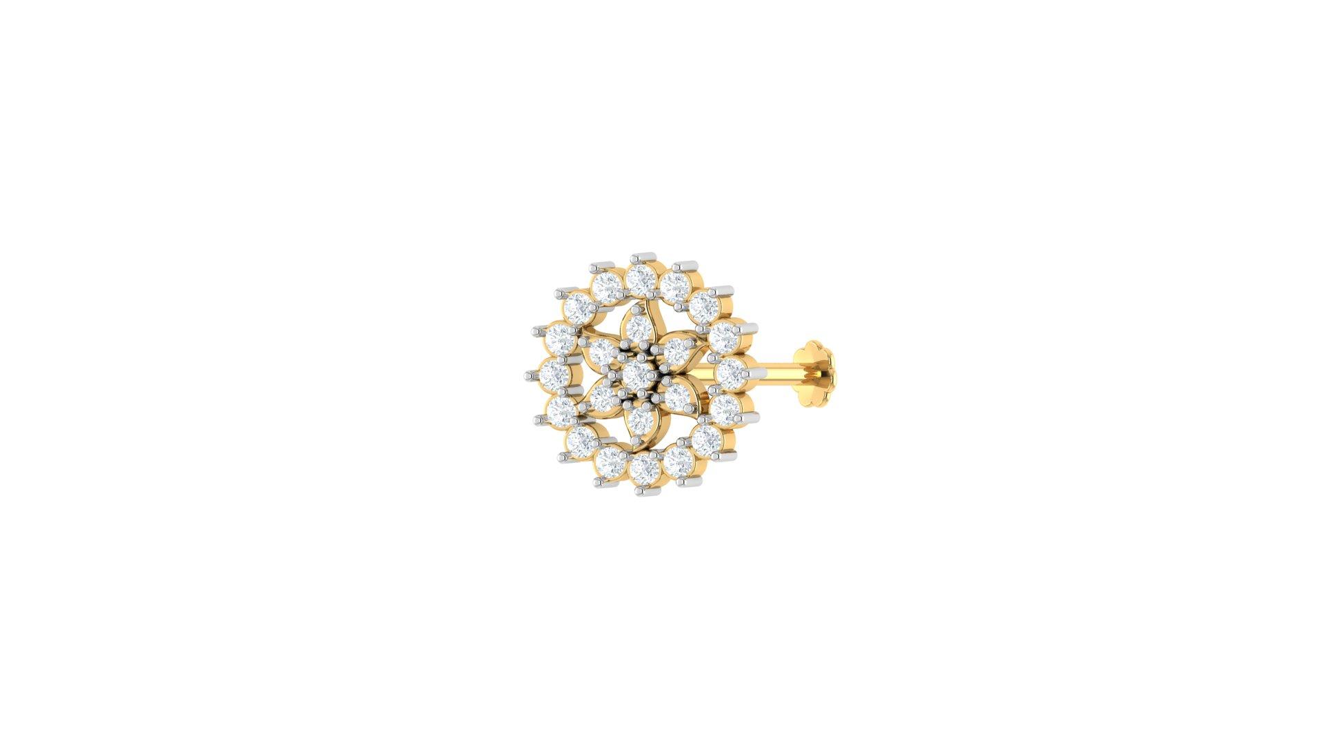 Floral Petal Diamond Nose Pin , Yellow Gold , 18 K