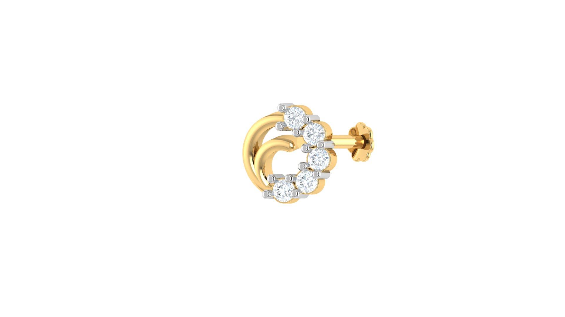 Crescent Bloom Diamond Nose Pin , Yellow Gold , 18 K