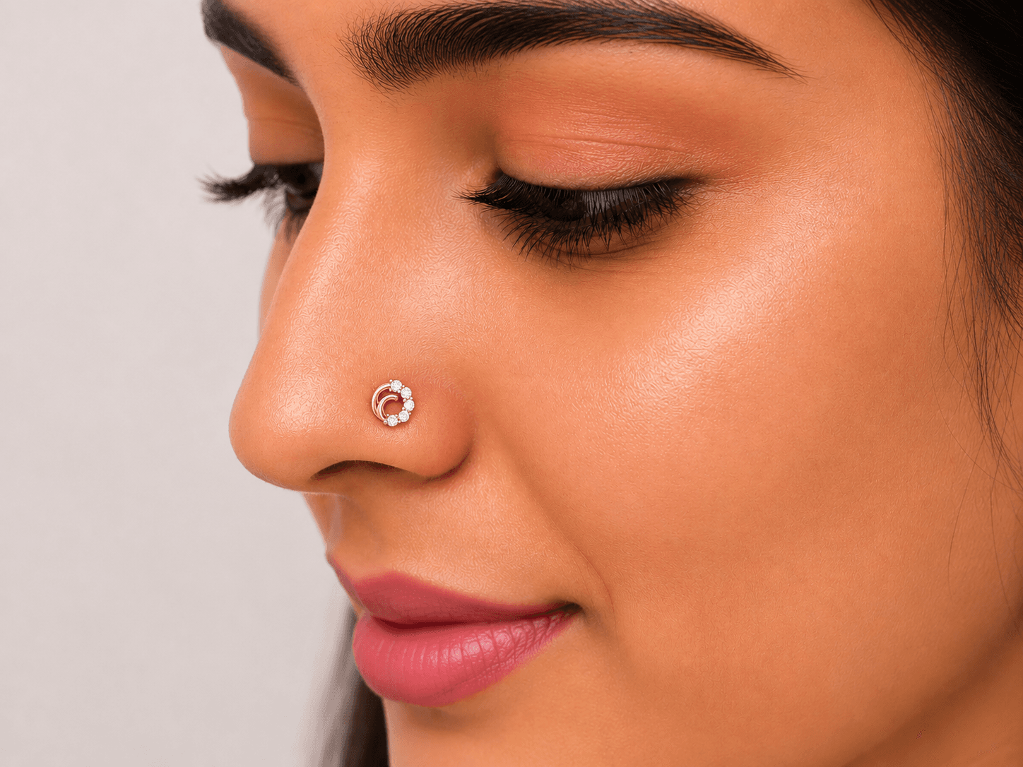 Crescent Bloom Diamond Nose Pin , Yellow Gold , 18 K