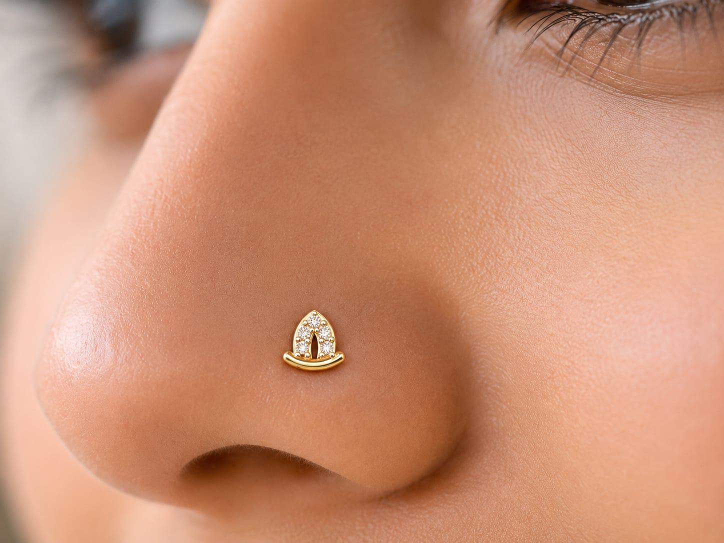 Pave Diamond Nosepin , Yellow Gold , 18 K