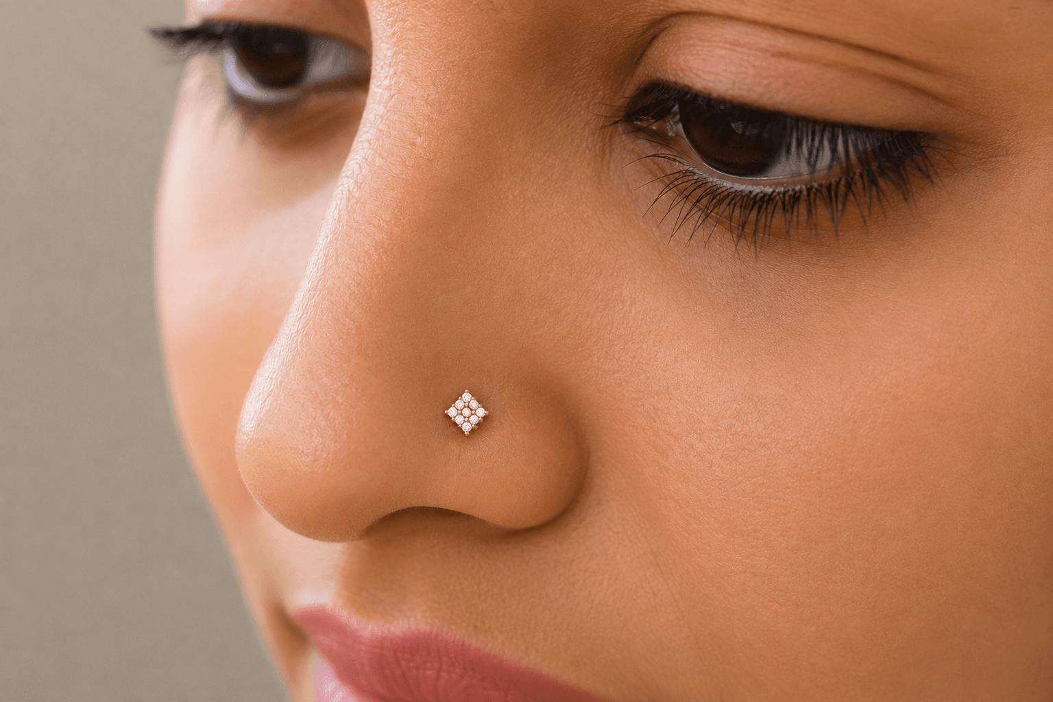 Square Diamond Nosepin , Yellow Gold , 18 K