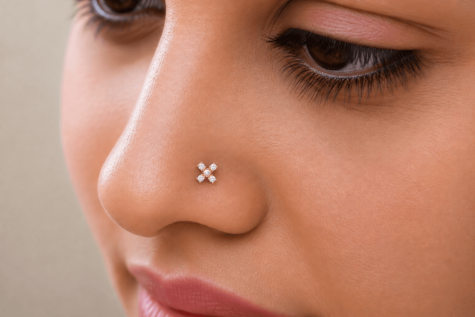 Diamond Cross Nose Pin , Yellow Gold , 18 K