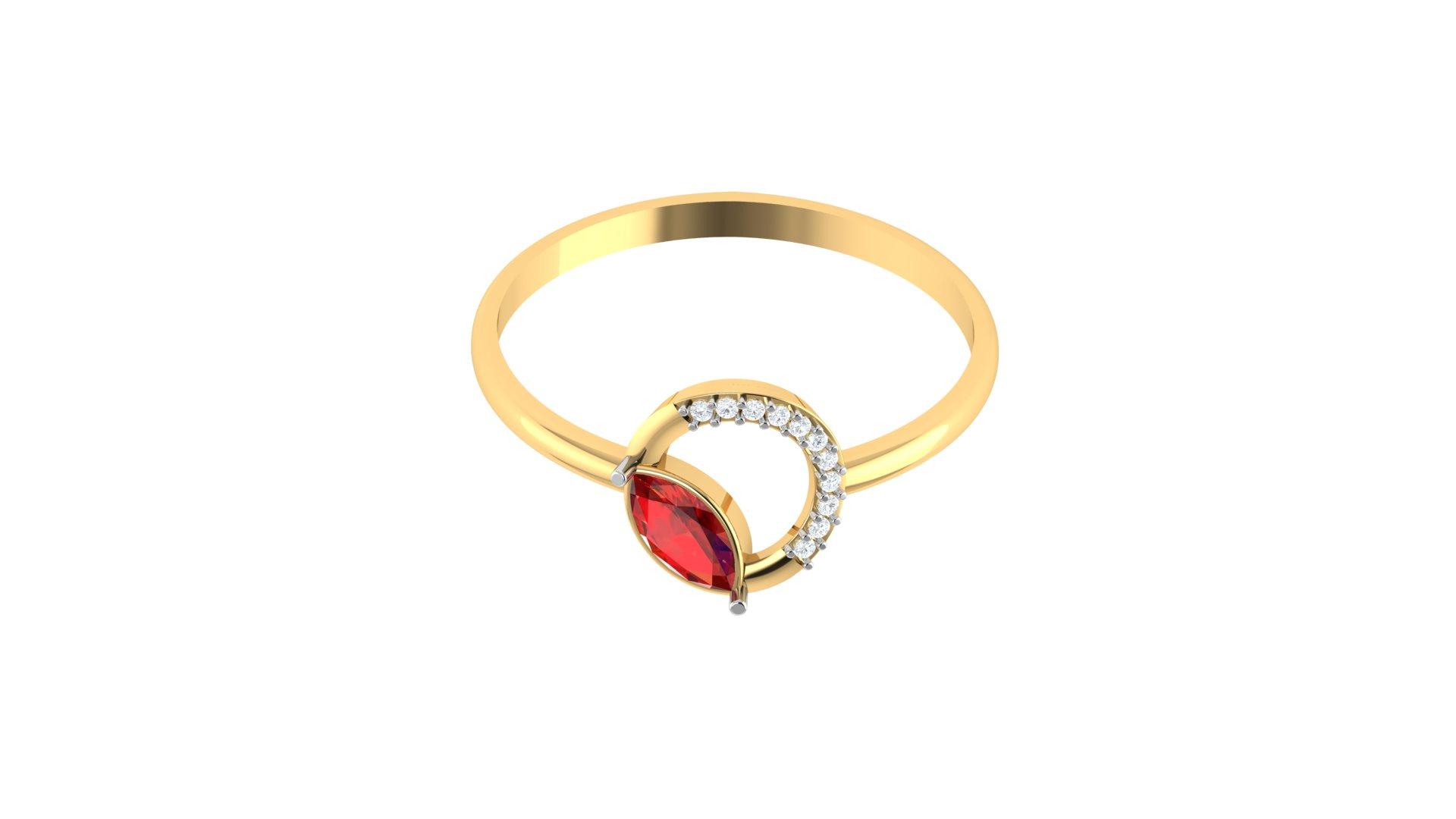 Ruby Halo Diamond Ring , 7MM , 18 K , Yellow Gold