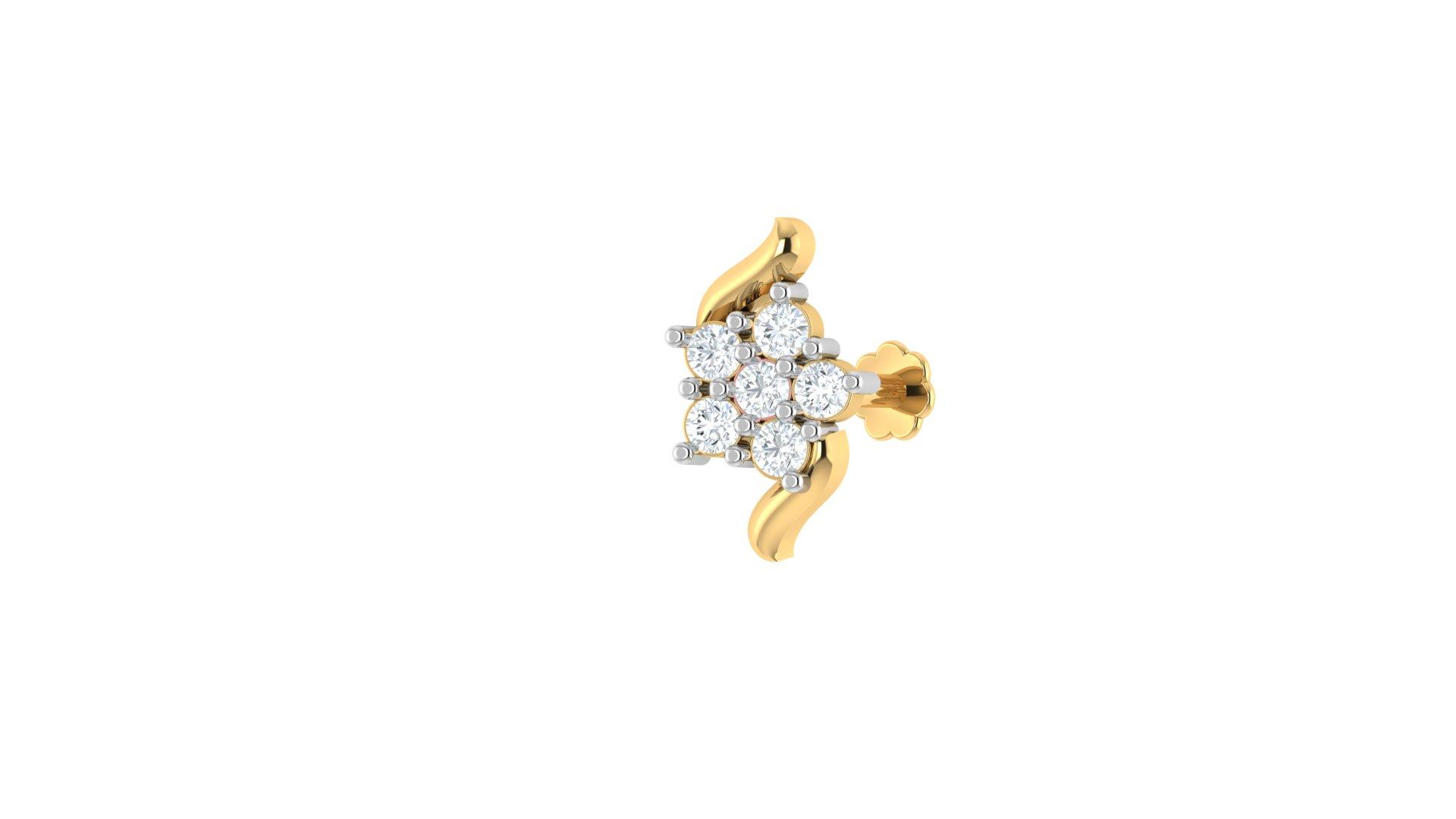 Floral Cluster Diamond Nose Pin , Yellow Gold , 18 K