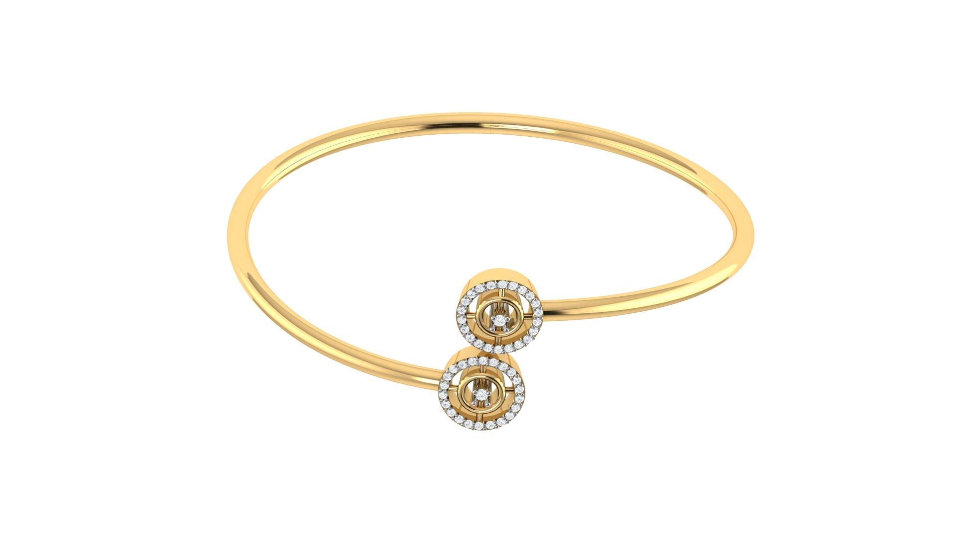 Double Halo Diamond Bangle , Yellow Gold , 1.2 Inch , 18 K