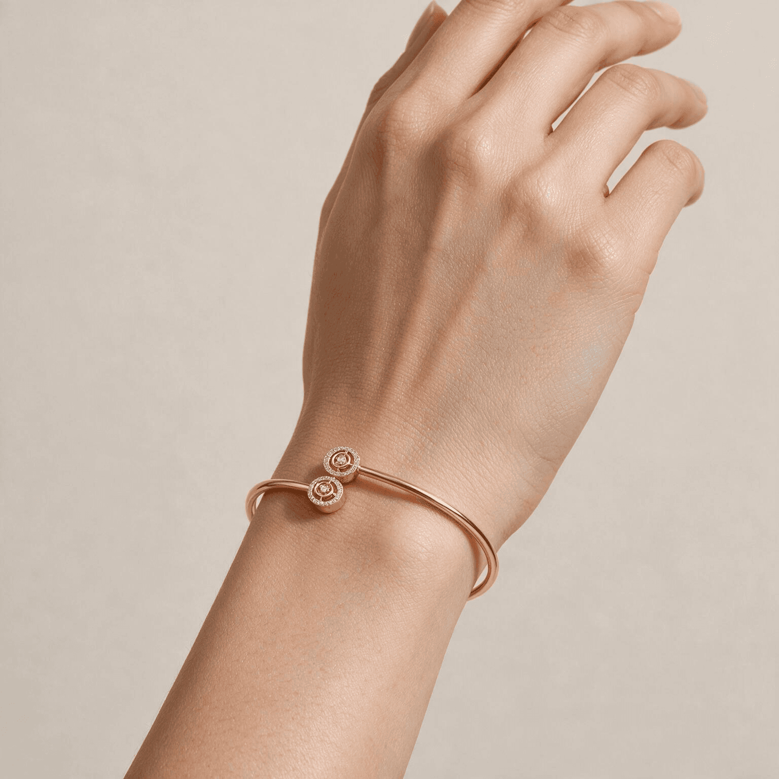 Double Halo Diamond Bangle , Yellow Gold , 1.2 Inch , 18 K