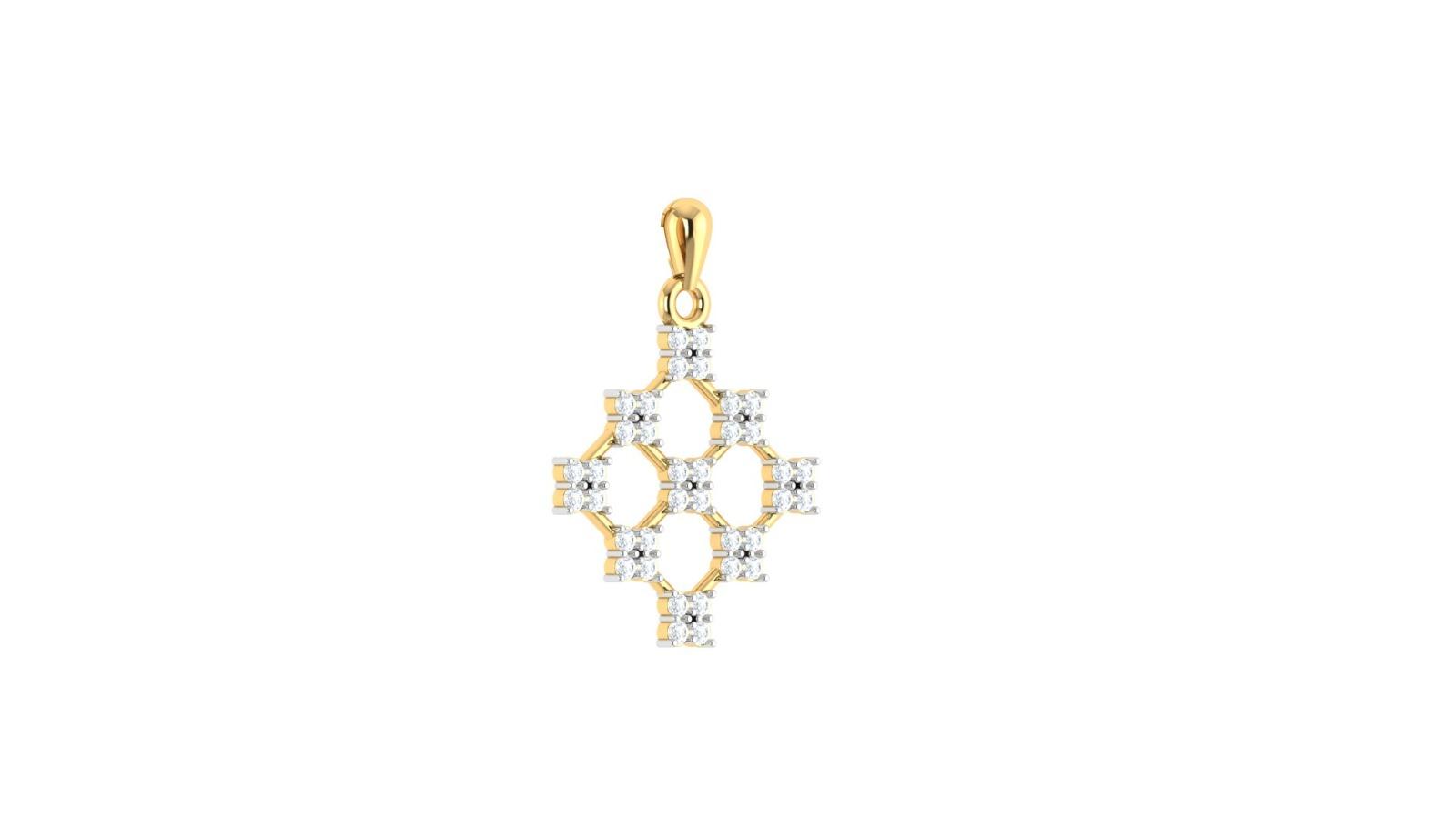 Floral Hexagon Diamond Pendant , Yellow Gold , 18 K