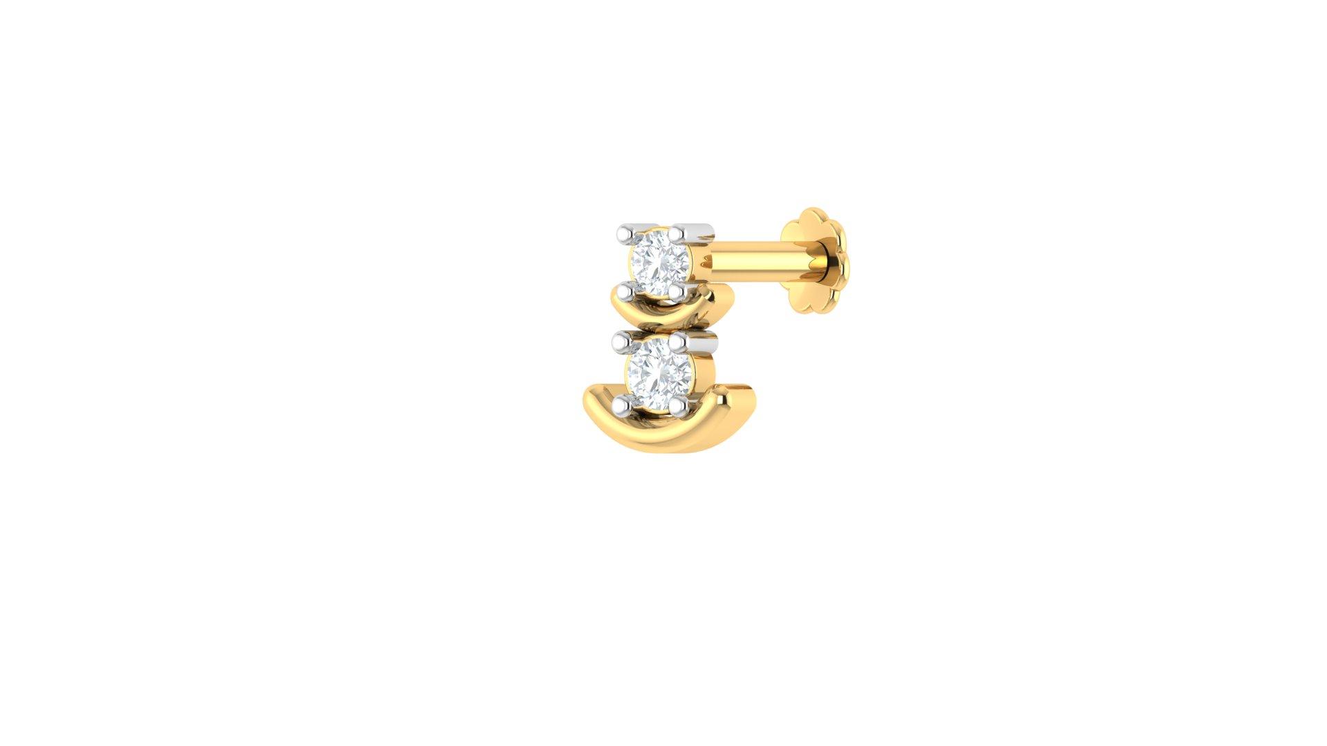 Round Double-Diamond Gold Nosepin , Yellow Gold , 18 K