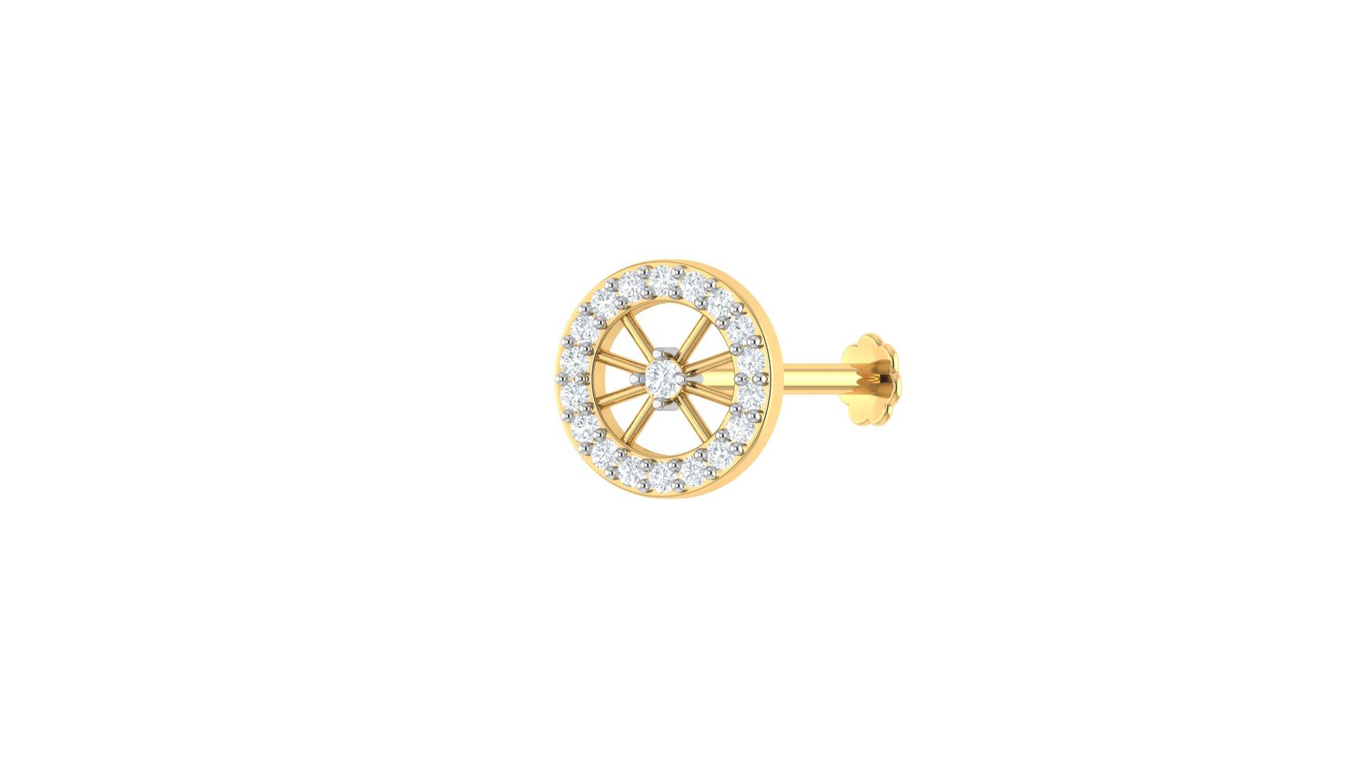 Round Halo Diamond Nosepin , Yellow Gold , 18 K