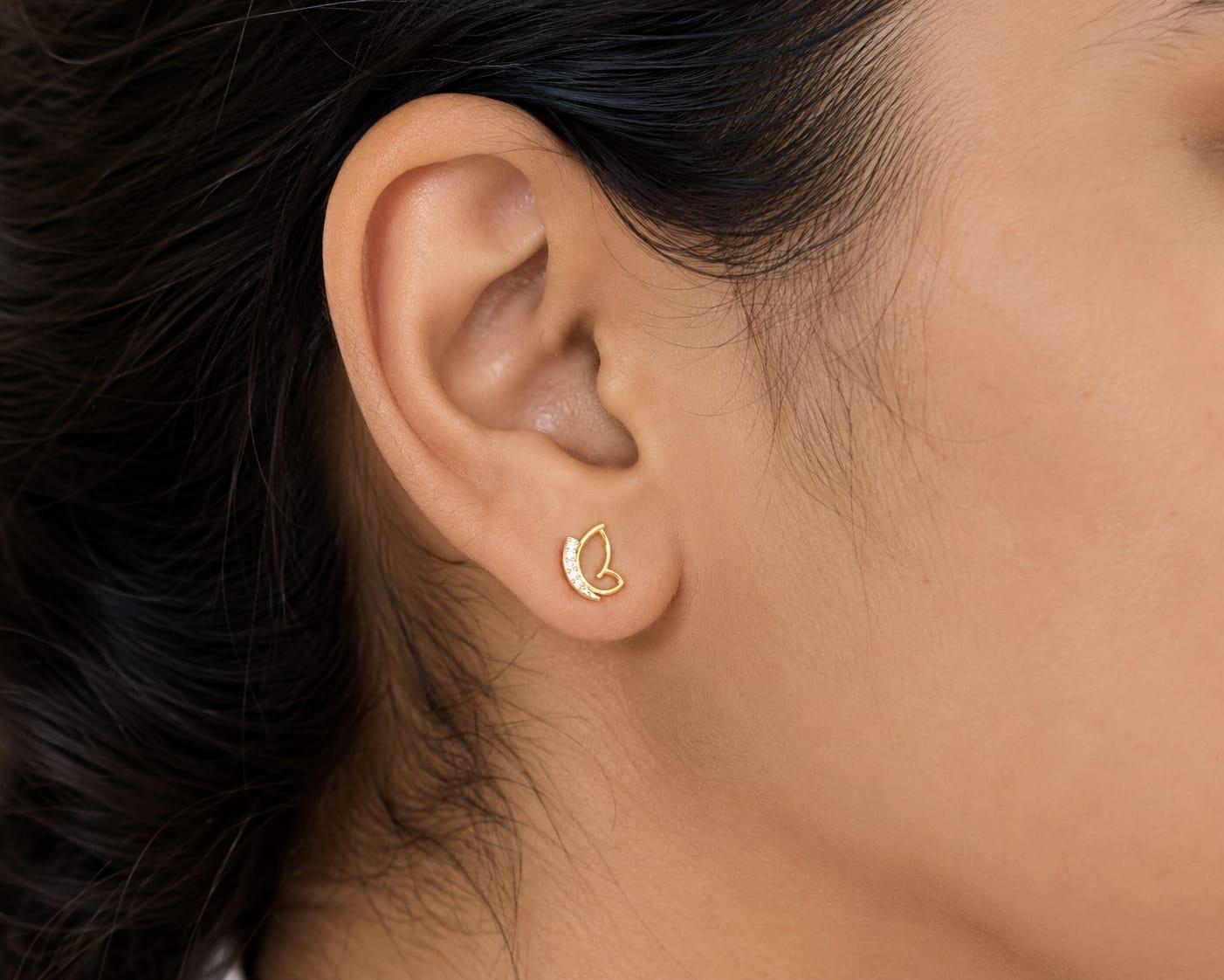 Elegant Butterfly Diamond Earrings , Yellow Gold , 18 K