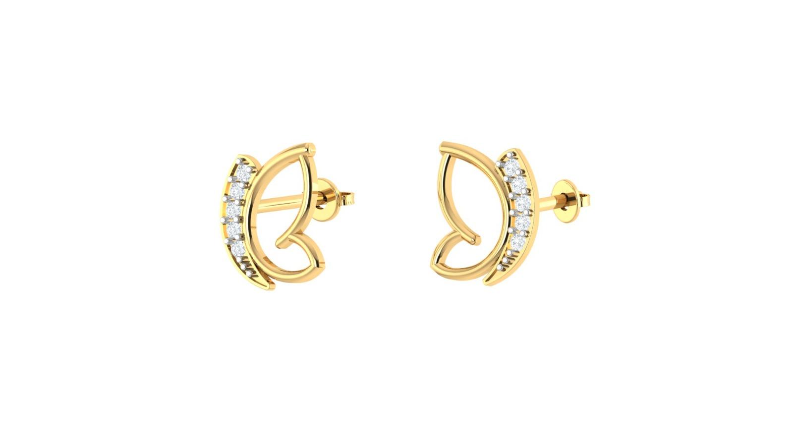 Elegant Butterfly Diamond Earrings , Yellow Gold , 18 K